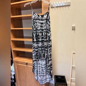 Black, Grey, and White tie dye high low dress, adjustable straps